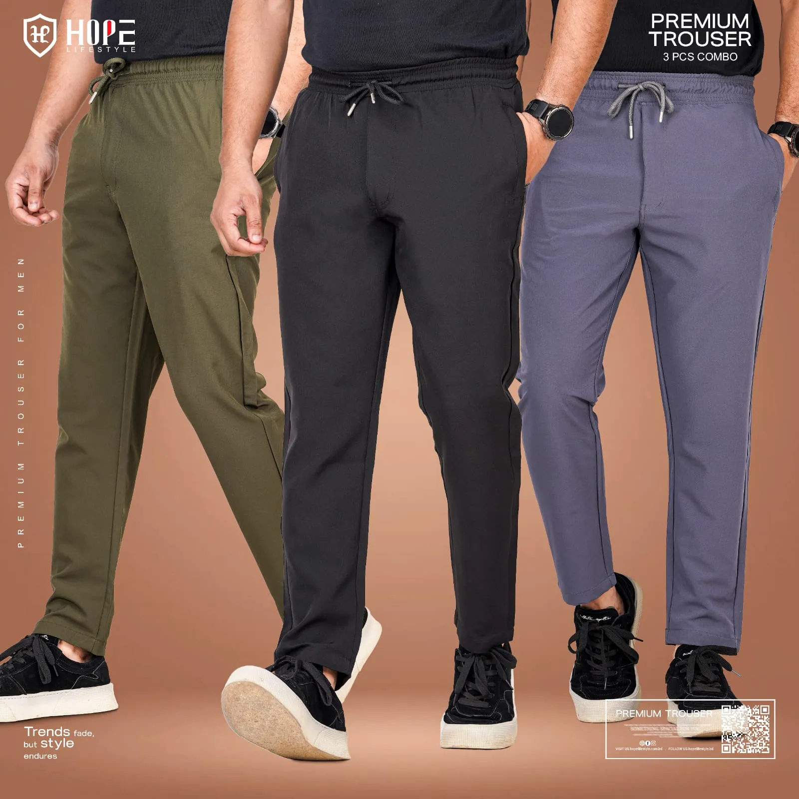 HP-635 Hope Lifestyle Premium Trouser Combo- Black, Olive & Anther