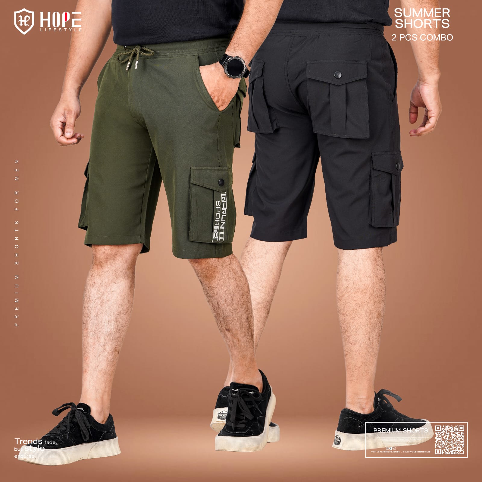 HP-677 Hope Lifestyle Premium Shorts For Men Combo- Black & Olive