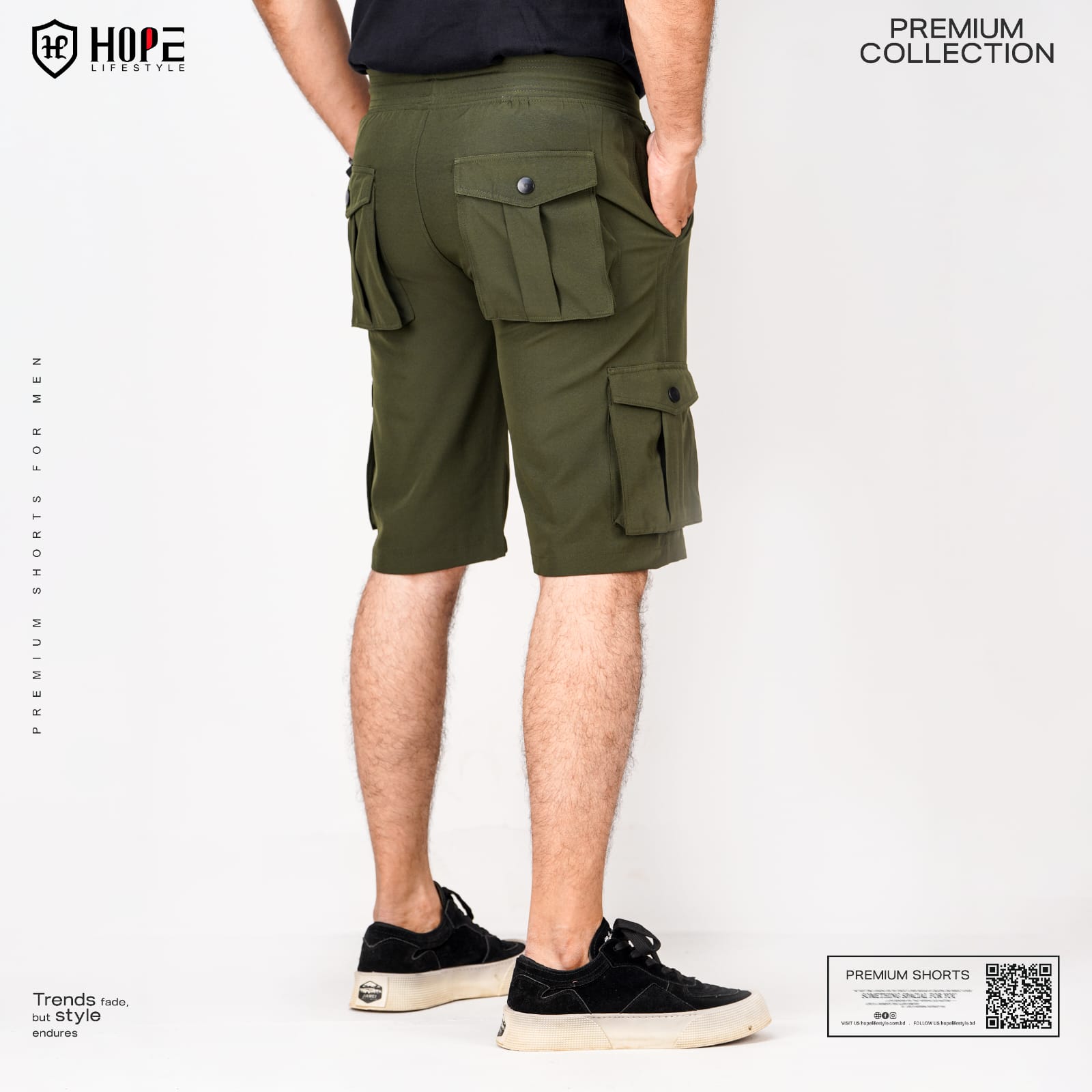 HP-677 Hope Lifestyle Premium Shorts For Men- Olive - Image 3
