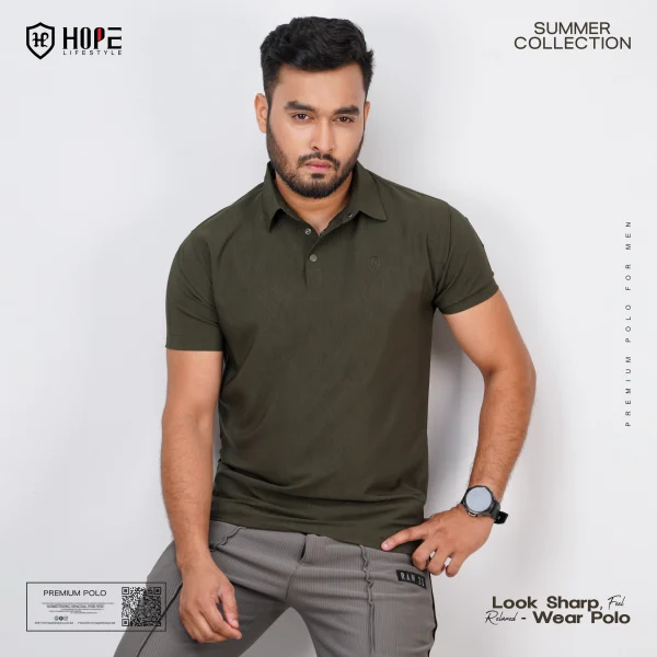 HP-817 Premium Polo T-Shirt- Olive - Image 2