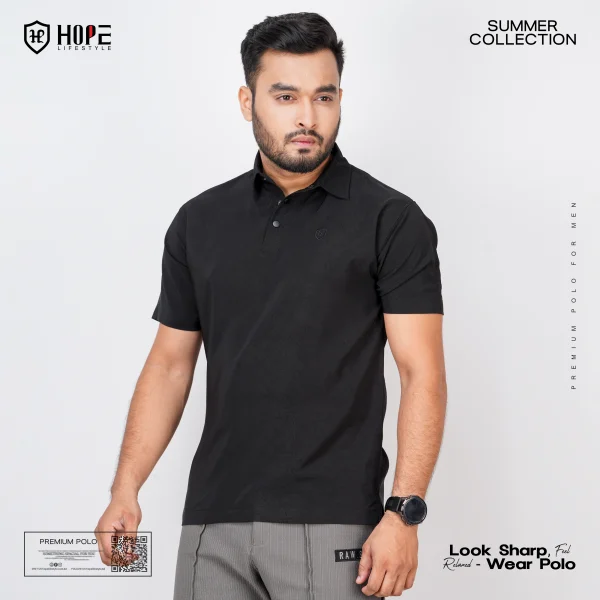 HP-817 Premium Polo T-Shirt- Black - Image 2