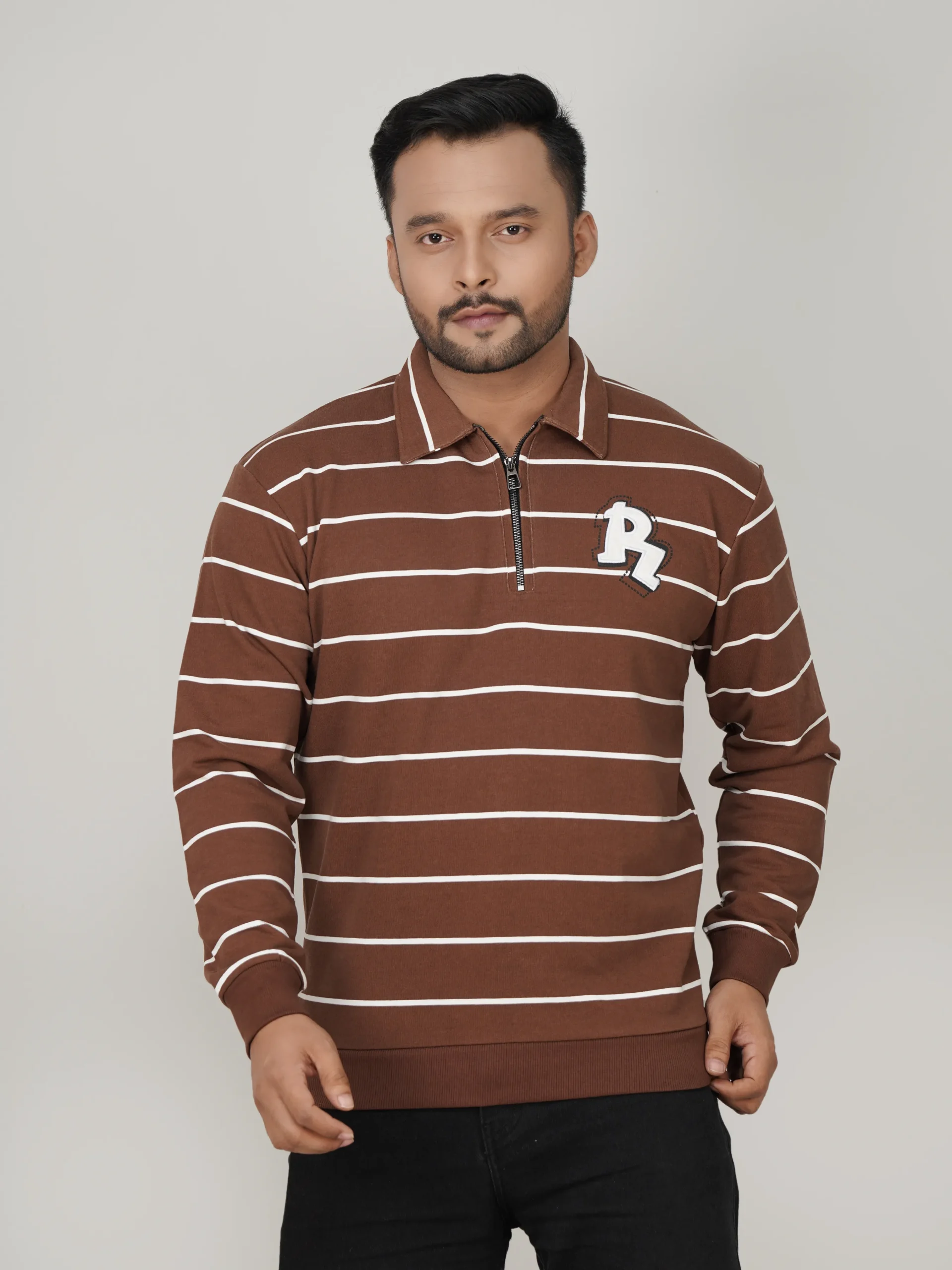 HPL-847 Half-Zip Polo Sweatshirt- Coffee