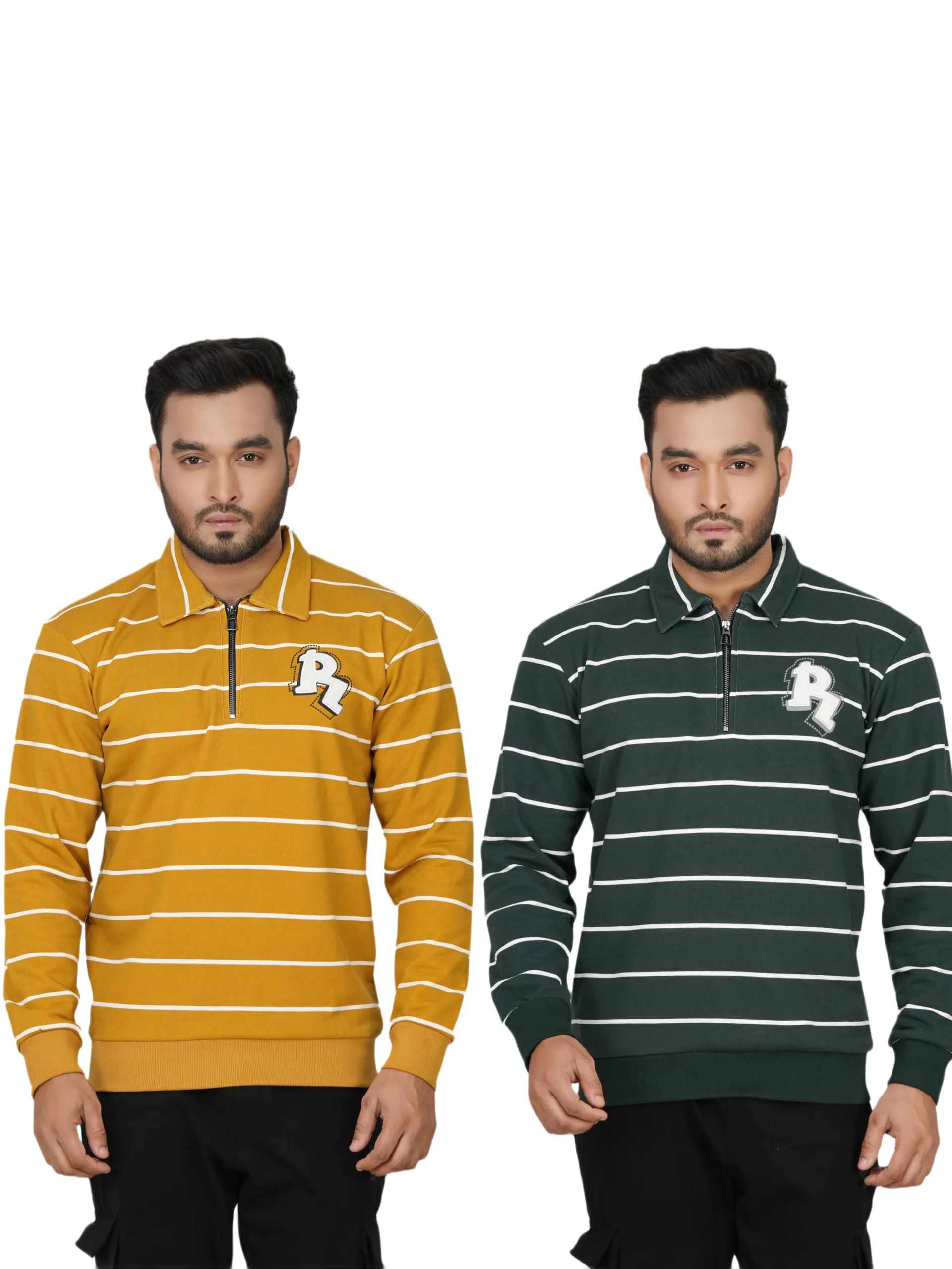 HPL-847 Half-Zip Polo Sweatshirt Combo- Yellow & Green