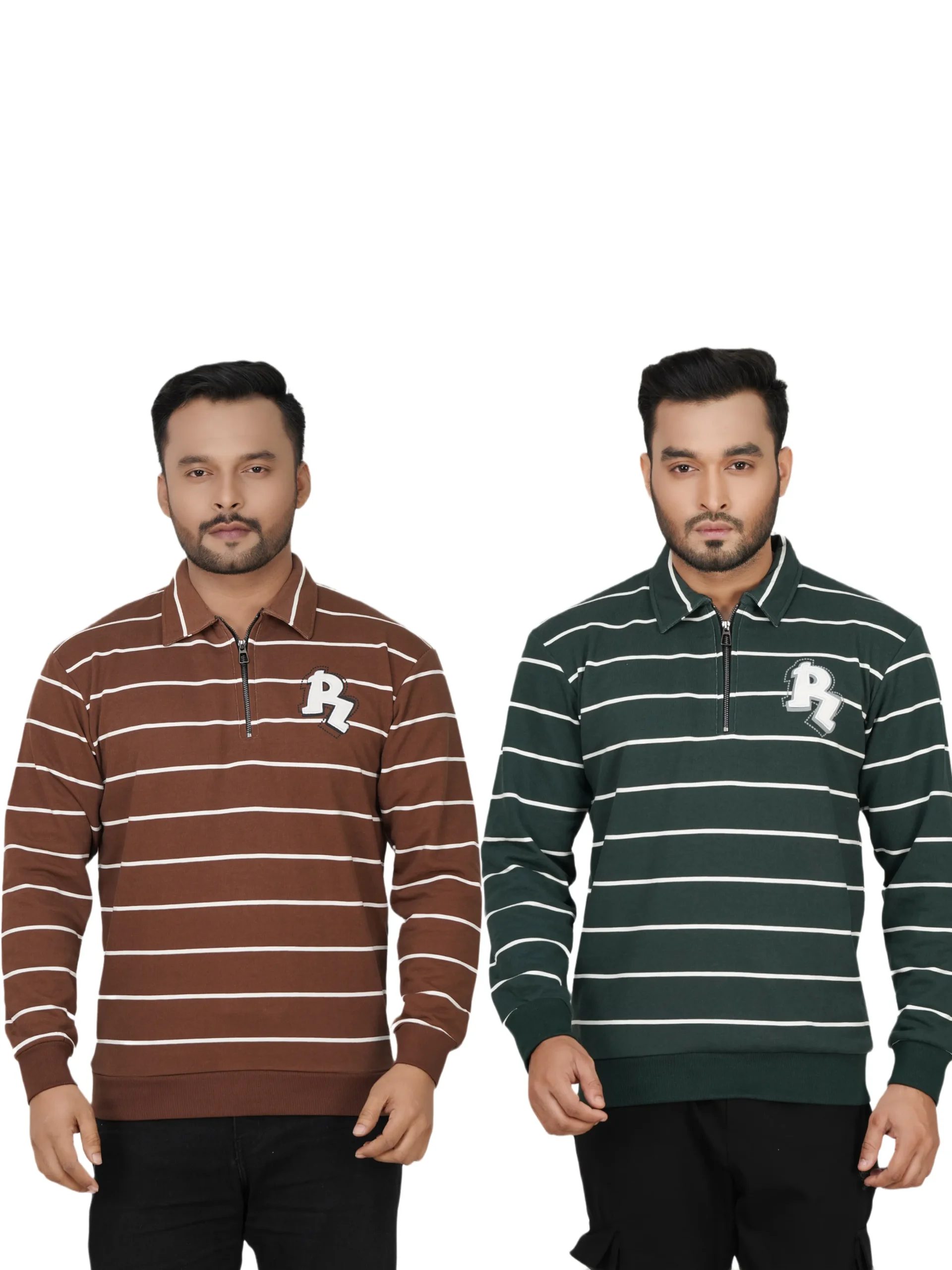 HPL-847 Half-Zip Polo Sweatshirt Combo- Coffee & Green