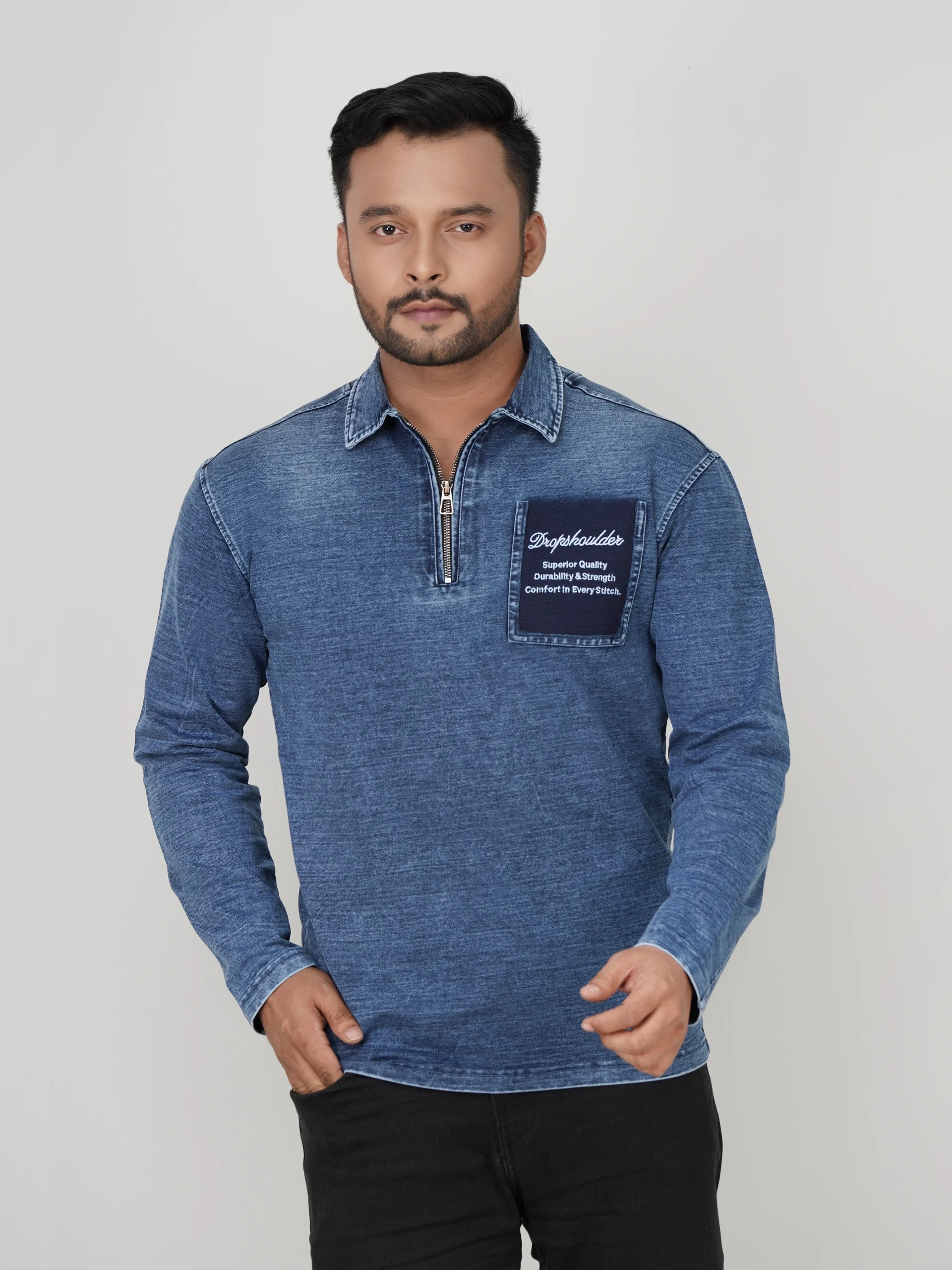 HP-865 Knit Denim Full Sleeve Polo Shirt