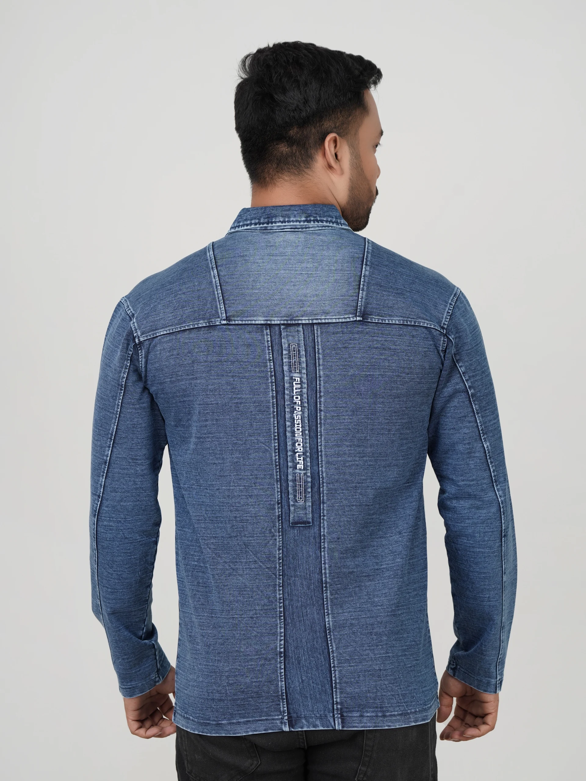 HP-865 Knit Denim Full Sleeve Polo Shirt - Image 4